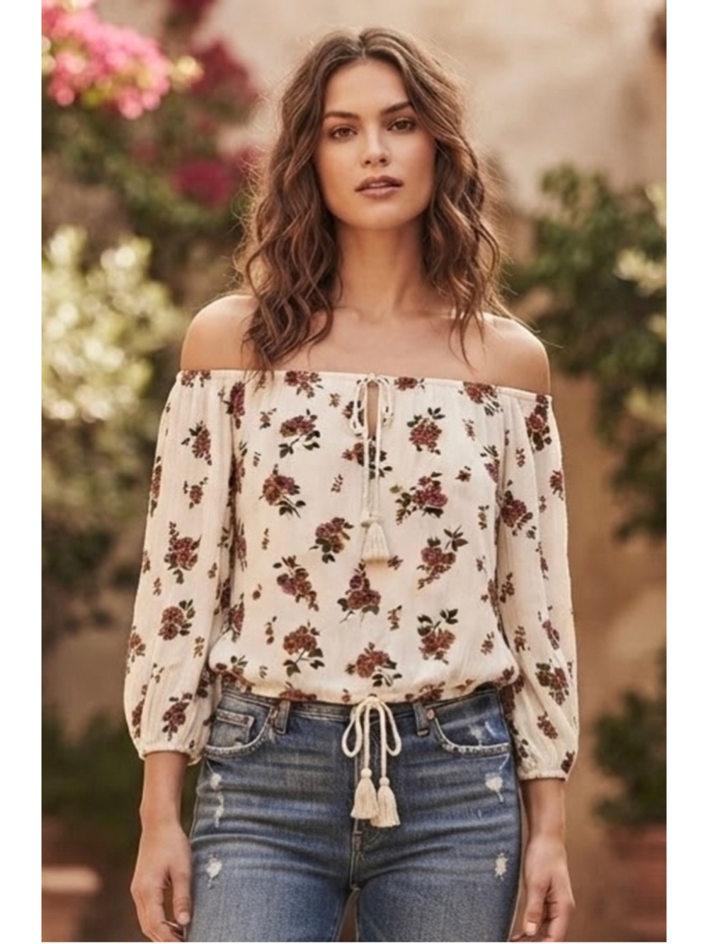 Denim & Supply Ralph Lauren Floral Boho Off Shoulder Top S Cottagecore Romantic
